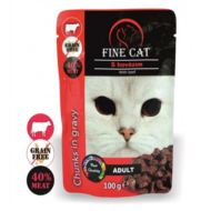 RD8000 FINE CAT alutasakos macskaeledel ADULT- szaftos húskockák MARHA 40%-os hústartalommal 100gr (22db/krt)