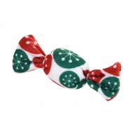 BK16604 Karácsonyi plüss cicajáték - cukorka piros/zöld virágmintás 4x9cm