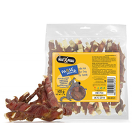 HM8121 Kutya és macska jutalomfalat - 100% Tőkehal lapok kacsahúsba tekerve 500g 