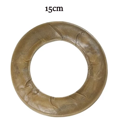 JK12685 Kutya jutalomfalat-Bivalybőr préselt natúr karika 15cm (10db/csomag) 