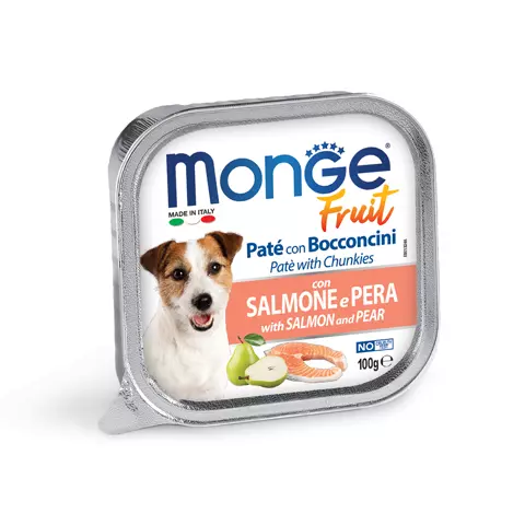 Monge Fruit Paté&Chunkies alutálcás kutyaeledel lazac-körte 100g