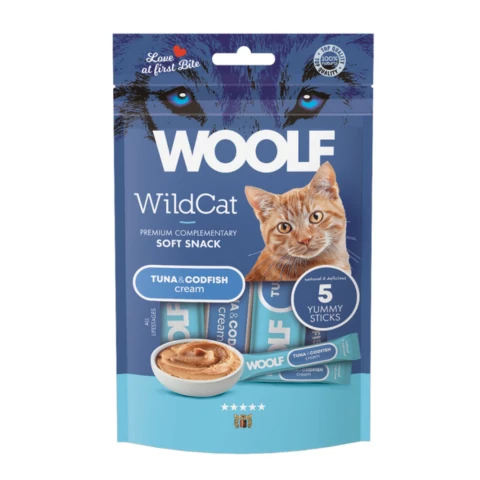 RD5205 Macska jutalomfalat - Woolf Wildcat Krémsnack - tonhal & tőkehal 5x14g