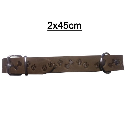 PC033-D Bőr nyakörv nyomott mintás kheki 2x45cm
